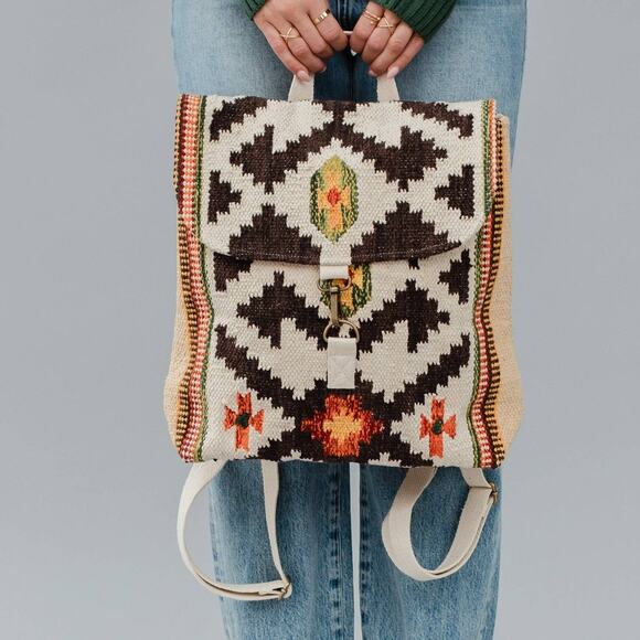Cotton Woven Tan Brown Western Southwestern Aztec Backpack main image 4